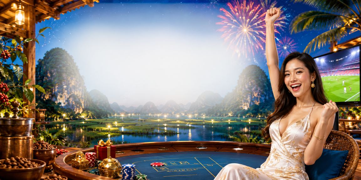 Người chơi thưởng thức trò Baccarat tại Ninh Bình với cảnh quán cà phê nhộn nhịp